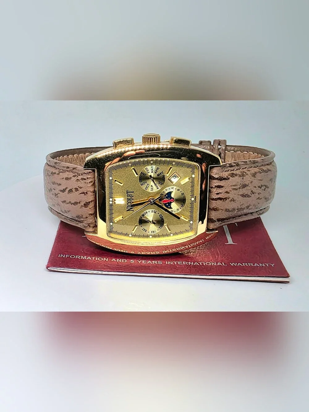 Nicolet 1886 Automatic Master Calendar Chronograph — 38mm Rose Gold Tonneau, Swi